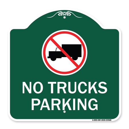 No Truck Sign No Truck Parking With Symbol, Green & White Aluminum Architectural Sign